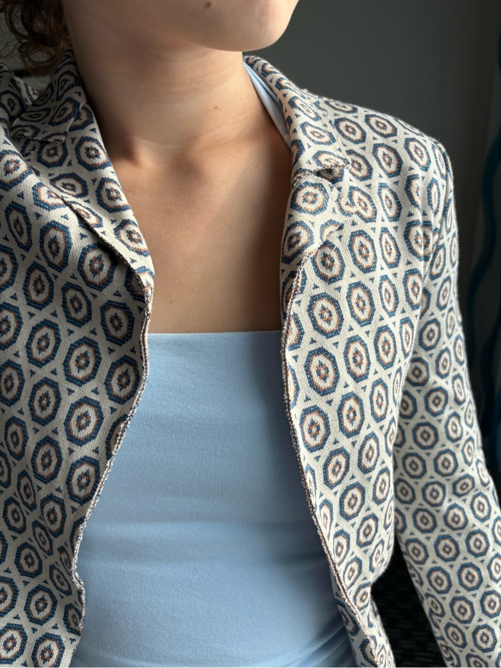 Più & Più Italy Geometric Metallic Lurex Knit Open Front Blazer Jacket | Small